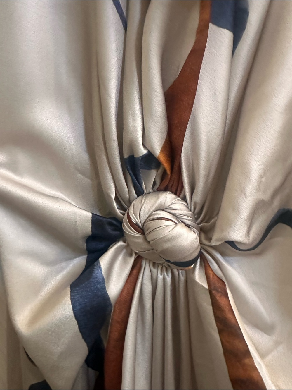 JLUXLABEL Ivory Satin Midi Dress with Rust and Navy Abstract Print - Picture 3 of 5